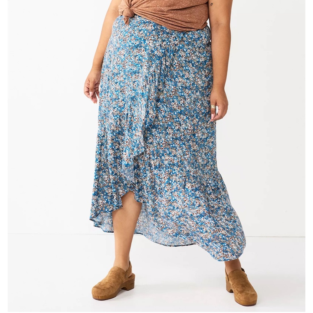 Sonoma Wrap Asymmetrical Festival Floral Maxi skirt Elastic Waist XL EUC Fairy